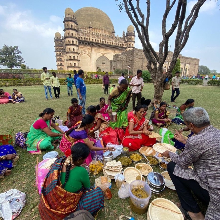 Khadi papermakers at a celebration picnic